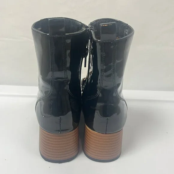 Steve Madden Girls Loreen Patent Leather Gold Chain Black Boots 3 - Picture 6 of 7